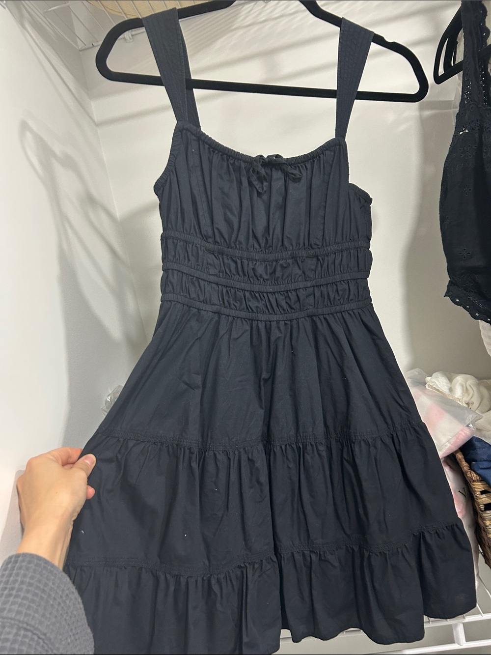 Aritzia Black Tiered Smocked Mini Dress